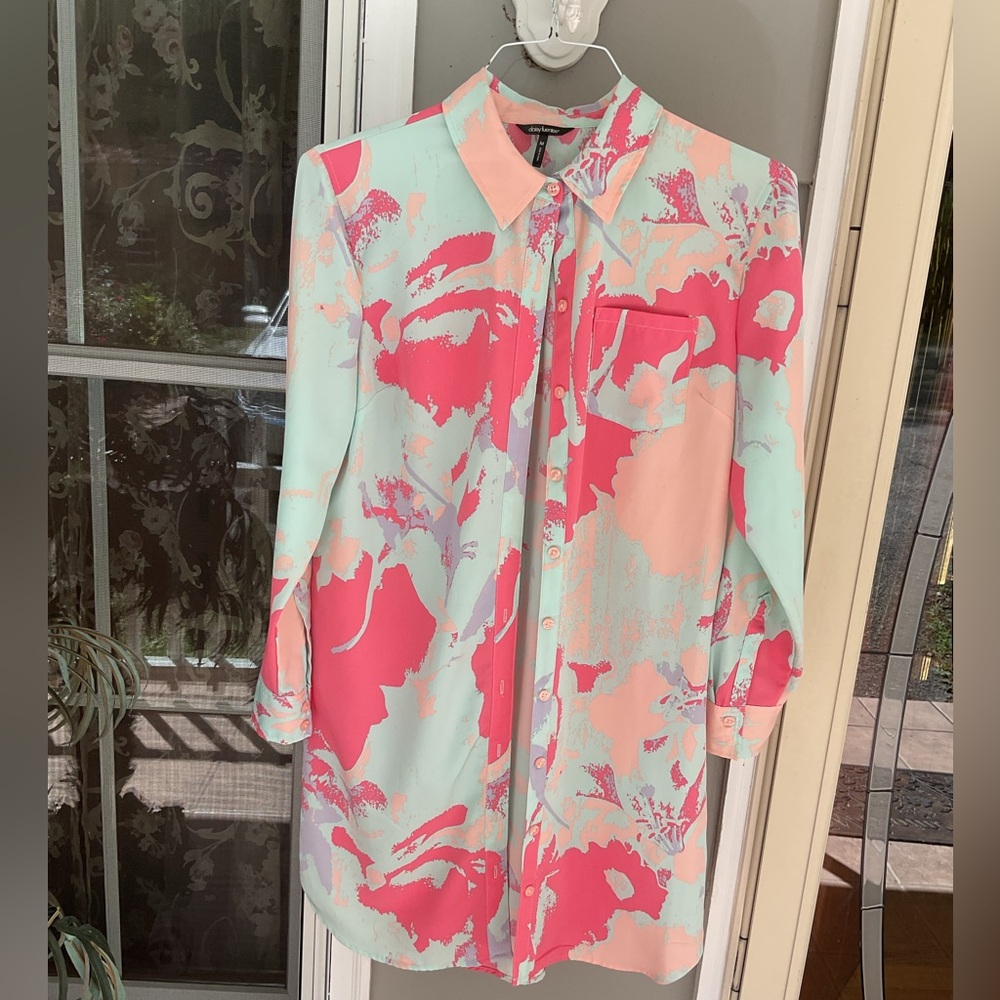 Daisy Fuentes Womens Multicolor Collared Long Sleeve Shirt Top Dress Size Medium